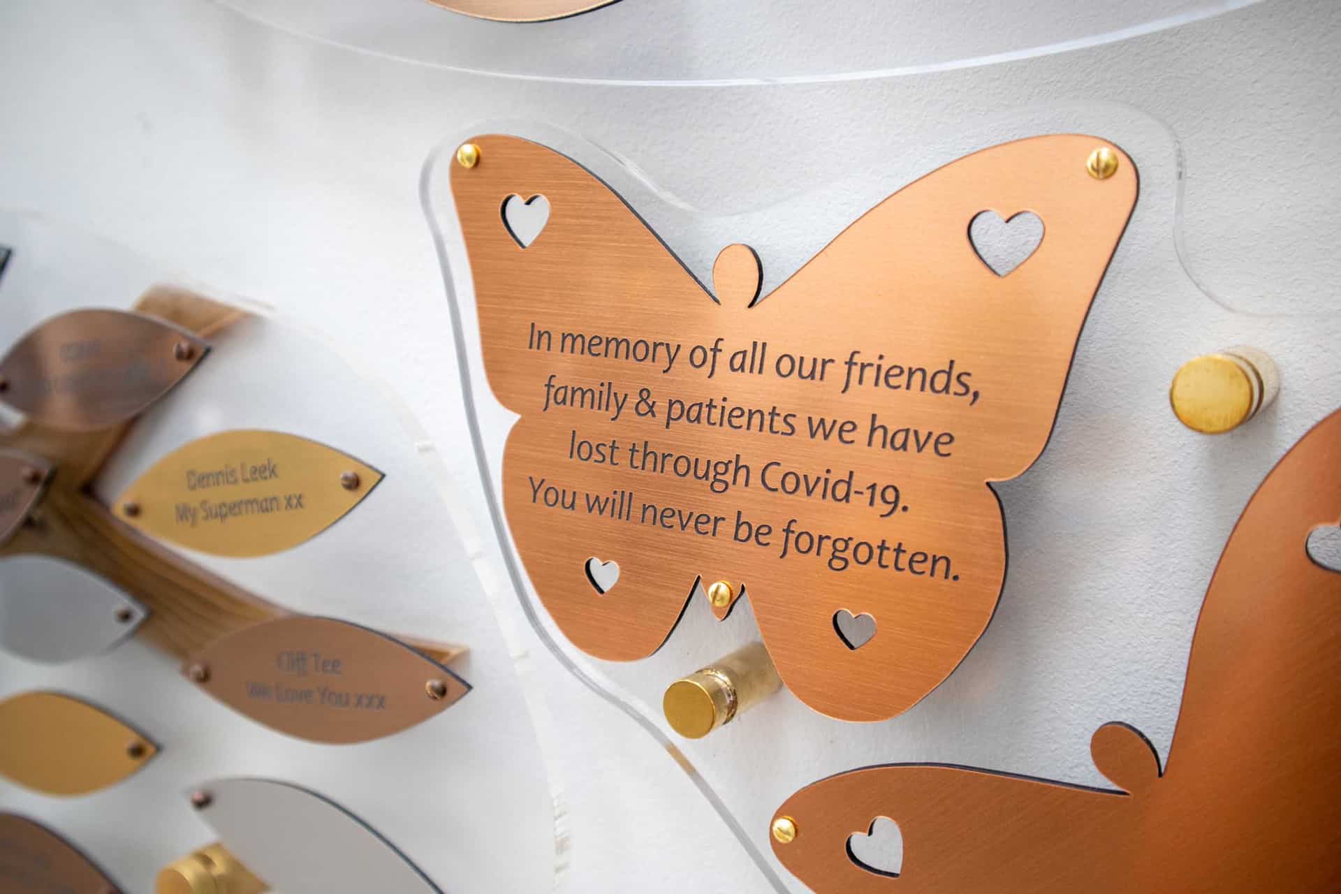 Memory Tree Butterflies Butterfly with inscription remembering those who have died through Covid-19