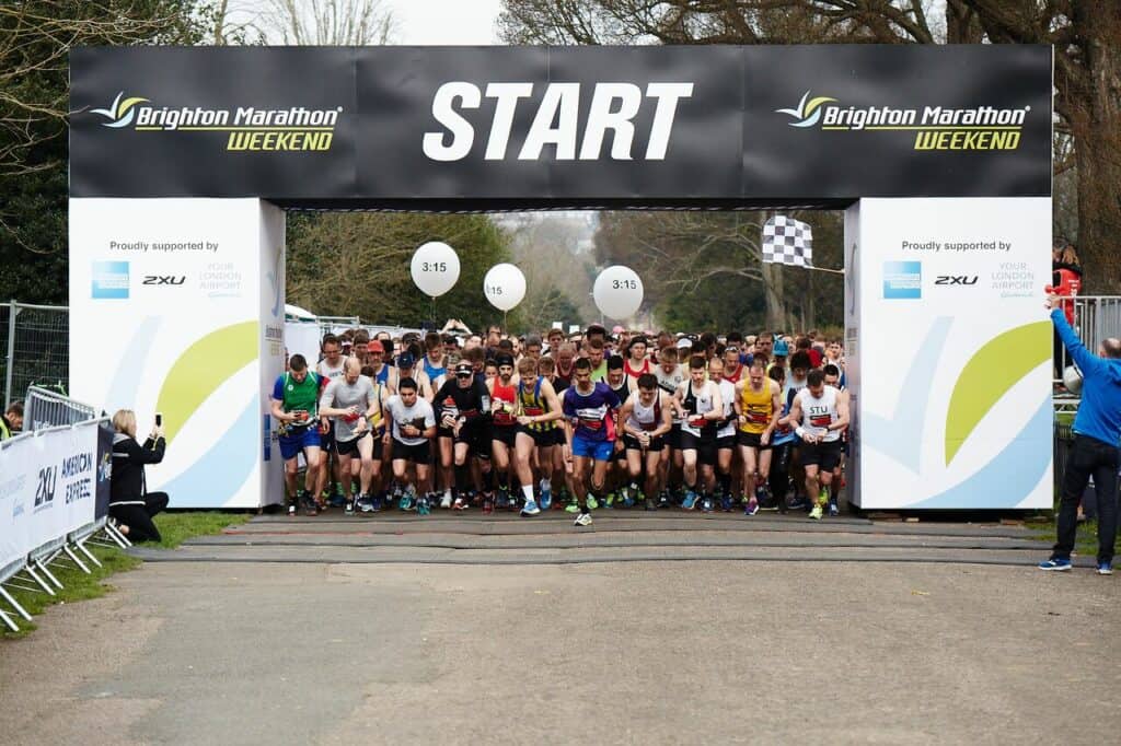 Runners at the start line of the Brighton Marathon