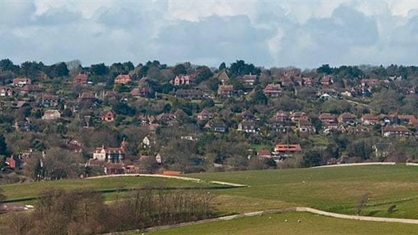 East Dean view from distance across downs